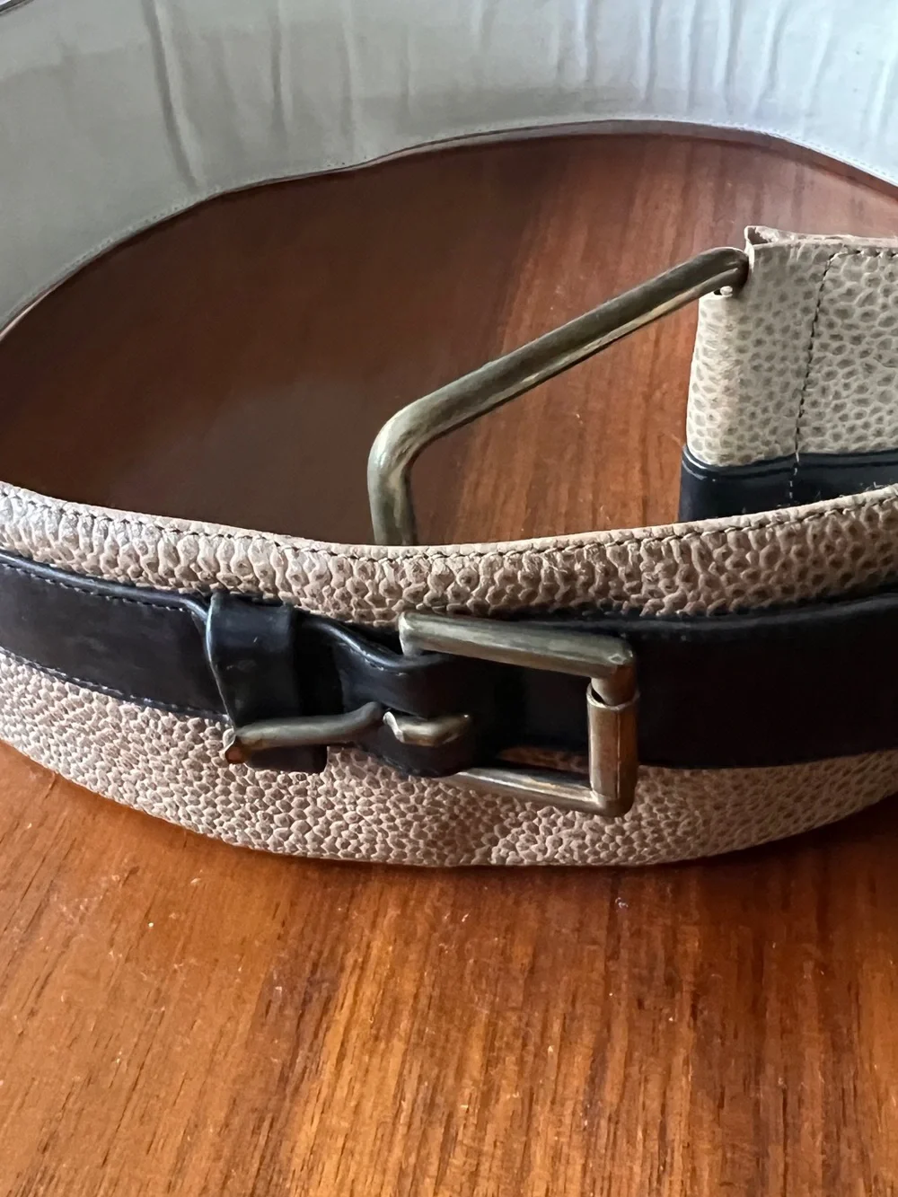 Charles Jourdan Vintage Two-Tone Brown and Black Leather Belt with Brass Buckle